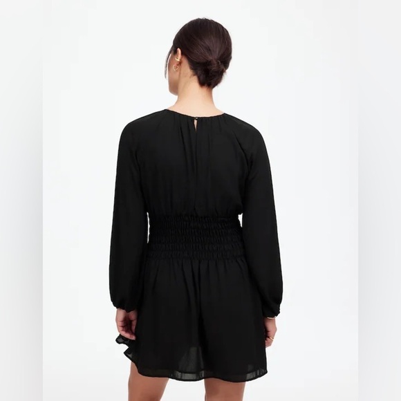 Madewell Bubble-Sleeve Smocked Mini Dress in True Black Size Small NWT - Picture 5 of 15